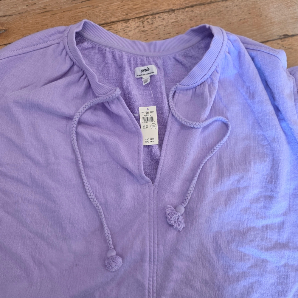 NWT Aerie Cotton Easy Street Lavender V-Neck Sweatshirt boho girly retro style - Picture 6 of 8